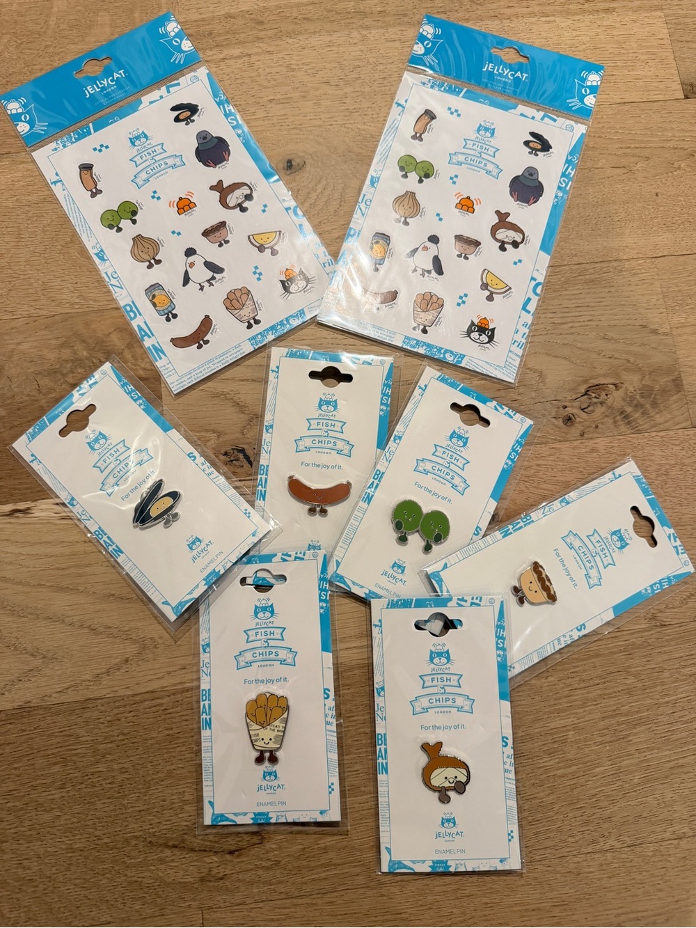 Jellycat Enamel Fish and Chips Pin and Sticker Set